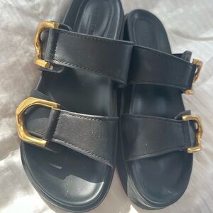 Charles & Keith Black Sandals with Gold Buckles